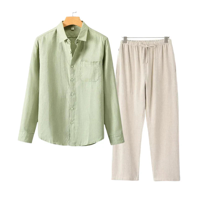 LISBON - Old Money Linen Set (Pants + Longsleeve Shirt )