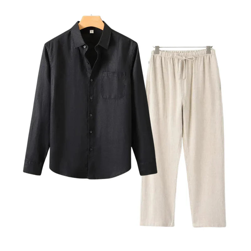 LISBON - Old Money Linen Set (Pants + Longsleeve Shirt )