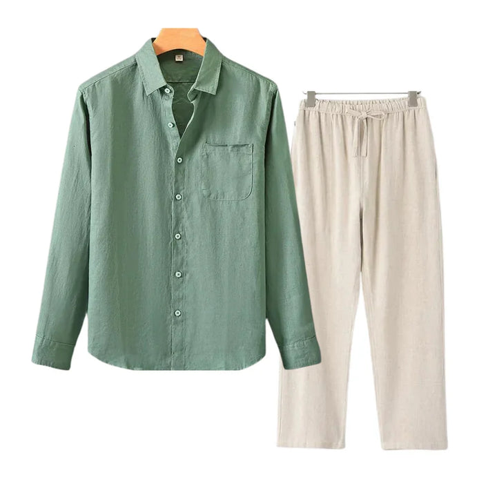 LISBON - Old Money Linen Set (Pants + Longsleeve Shirt )