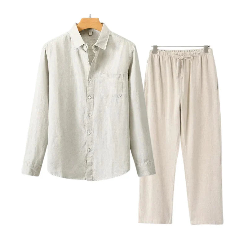 LISBON - Old Money Linen Set (Pants + Longsleeve Shirt )