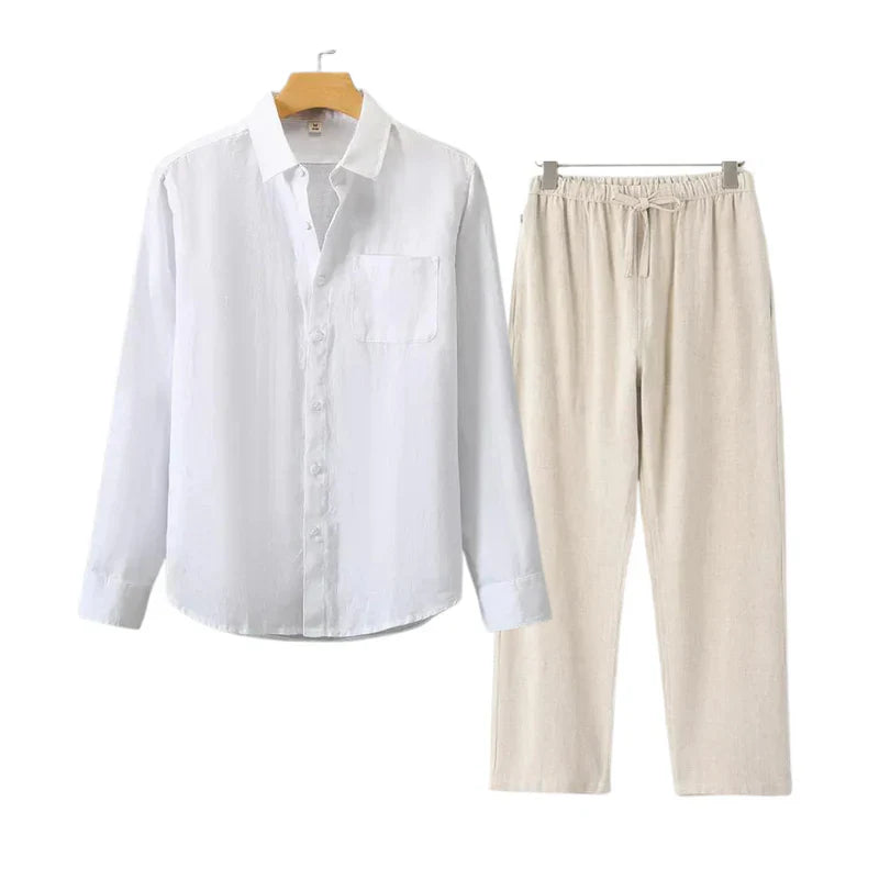 LISBON - Old Money Linen Set (Pants + Longsleeve Shirt )