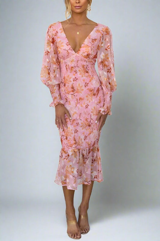 Rose | Floral Waist Midi Dress